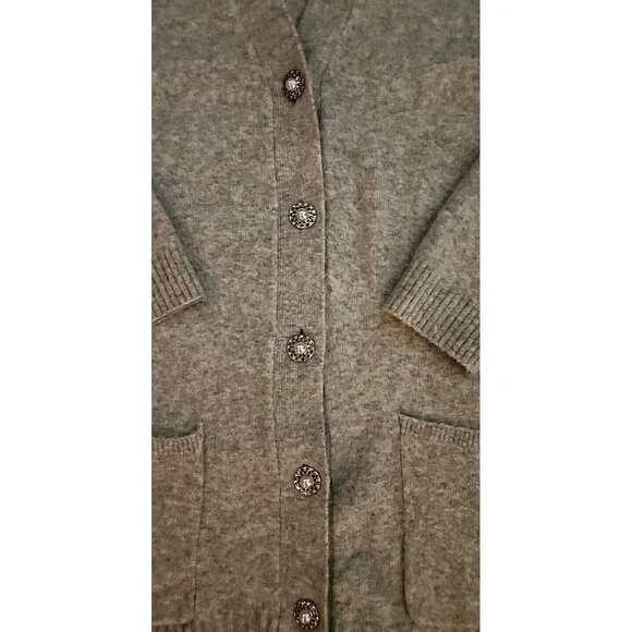Talbots Sweater Cardigan  Open Front Womens Large Rhinestone Pearl Buttons - Picture 4 of 10